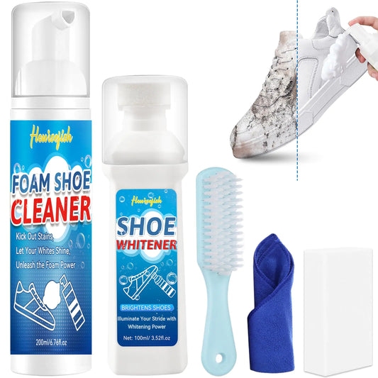 Shoe Cleaner Kit 6.76 Oz Sneaker Cleaner with Shoe Whitener White Shoe Cleaner Removes Dirt and Stain Shoe Cleaning Kit for Suede Leather Knit Boots Canvas RubberPU Shoe Polish